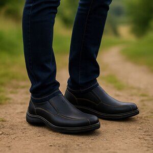 CLARKS Black Leather Slip-On Loafer 36595 Comfort Casual Dress Mens Sz 10.5M